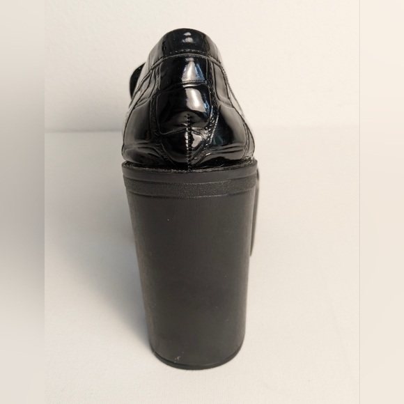 MDE PLATFORM LOAFER WOMENS US 9 EU 40 BLACK FAUX CROCODILE Chunky HEELS Loafers - Picture 3 of 9